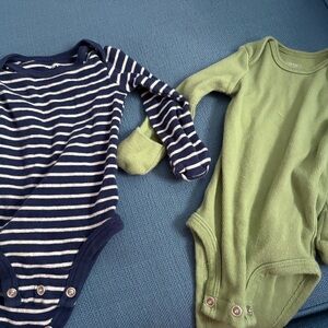 Carter's Navy Striped and Green Bodysuits